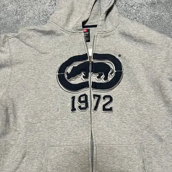 ECKO Hoodie Mens XXL Zip Hoody Sweatshirt Gray Distressed * - Picture 2 of 9